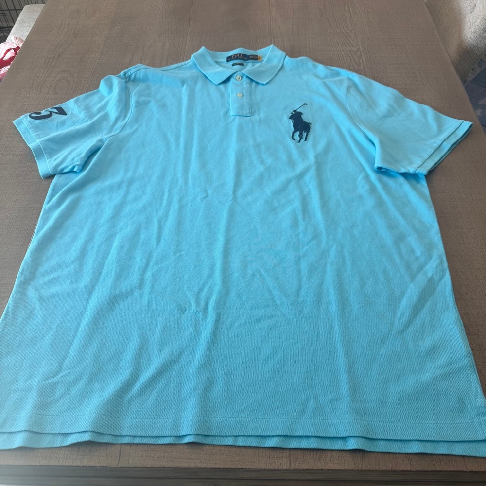 Polo Ralph Lauren Big Pony Polo Shirt XXL Blue Classic Fit Short Sleeve 3 Patch
